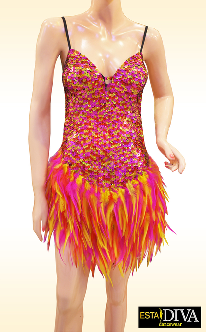 Samba Feather Dress - Fiery Generosa