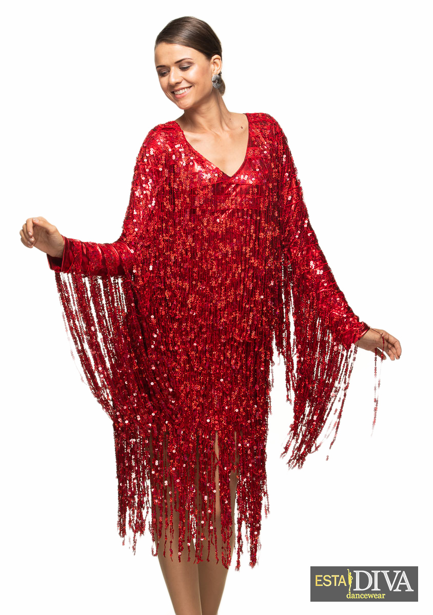 red tassel sequin dress